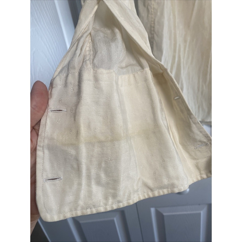 G Gucci Vintage Pleated Bib Silk Blouse Womens Size 39 Cream Jacquard Logo Italy - Picture 4 of 11